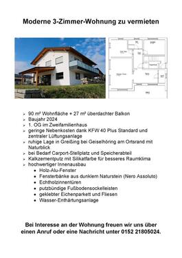 Foto - 3 Zimmer Etagenwohnung zur Miete in Geiselhöring