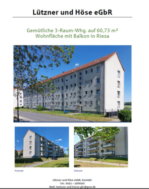 Foto - Gemütliche 3-Raum-Whg. auf 60,73 m² Wohnfläche mit Balkon - Riesa