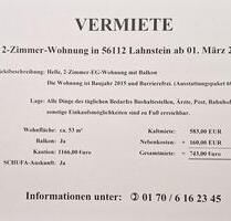 Helle 2 Zimmer Wohnung EG behindertengerecht mit Balkon Lahnstein - Koblenz Lay