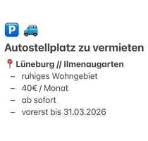 Auto-Stellplatz Lüneburg - 40,00&nbsp;EUR Miete, in Lüneburg (PLZ: 21337) Ebensberg