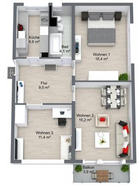 Foto - 3 Zimmer Etagenwohnung zur Miete in Schwedt (Oder)