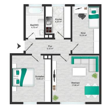 Foto - Frisch Renovierte 3 Zimmer Wohnung in Dachau - Möbliert & All In