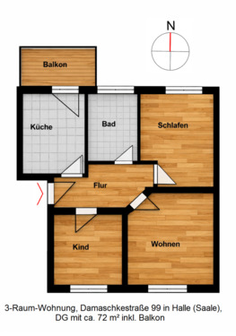 Foto - 3 Zimmer Dachgeschoßwohnung zur Miete in Halle (Saale)