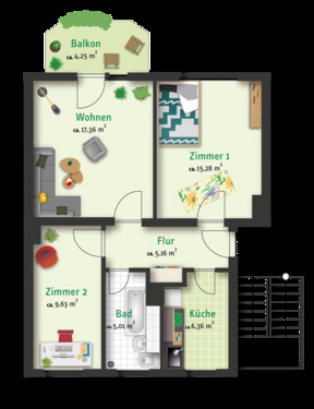 Foto - 3 Zimmer Etagenwohnung zur Miete in Merseburg