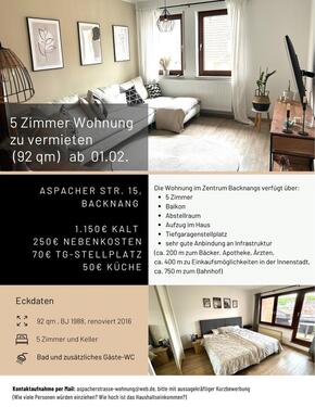 Foto - Zentrale 5 Zimmer Wohnung in Backnang (92 qm)