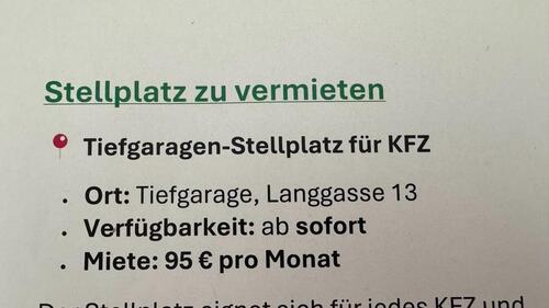 Foto - Tiefgange Stellplatz mieten Kfz Garage Tiefgaragenstellplatz