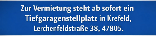 Foto - Tiefgarage in zentraler Lage Krefeld – günstig zu vermieten