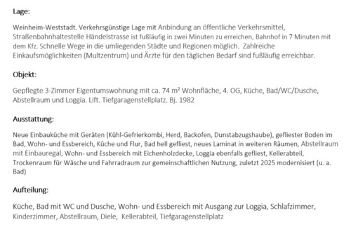 Foto - 3-ZKB-Mietwohnung (EBK, Loggia, Garage) zentrale Lage in Weinheim