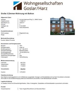 Foto - Etagenwohnung zur Miete in Goslar