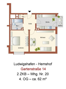 Foto - Teilmöblierte 2-Zimmer-Wohnung mit Balkon und Einbauküche in Ludw