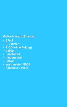 Foto - Mietwohnung in Spandau - 1.500,00&nbsp;EUR Kaltmiete, ca.&nbsp; 67,00&nbsp;m&sup2;