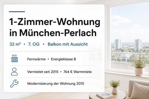 Foto - Helle 1-Zimmer Wohnung im 7. OG mit Balkon in München-Perlach