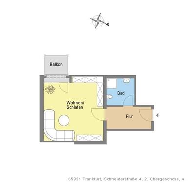 Foto - 1 Zimmer Etagenwohnung zur Miete in Frankfurt am Main