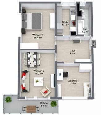 Foto - 3 Zimmer Etagenwohnung zur Miete in Schwedt (Oder)