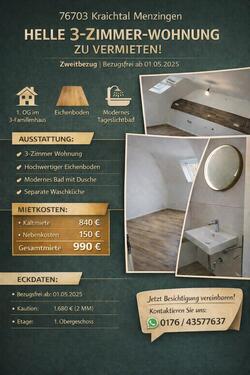 Foto - Helle 3-Zimmer-Wohnung in Kraichtal-Menzingen