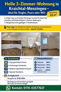 Foto - 3 Zimmer Etagenwohnung zur Miete in Kraichtal