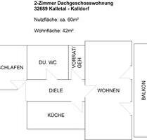 2 Zimmer Dachgeschosswohnung in Kalletal Kalldorf, 2ZKDB, Balkon