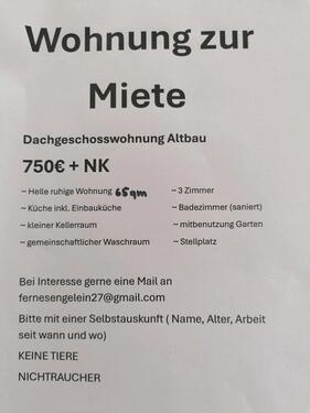 Foto - 3-Zimmer Dachgeschoss - 760,00 EUR Kaltmiete,