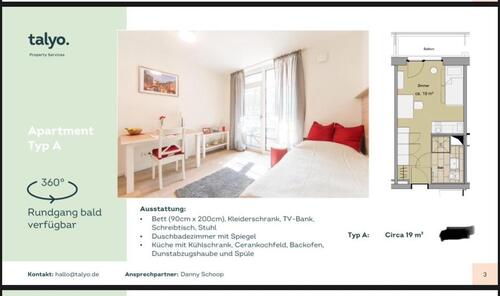 Foto - Modernes 1-Zimmer-Apartment - 875,00&nbsp;EUR Kaltmiete, ca.&nbsp; 19,00&nbsp;m&sup2;