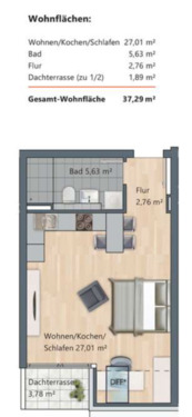 Foto - Hochwertige, sonnige 1-Zimmer-Neubauwohnung mit Süd- Dachterrass