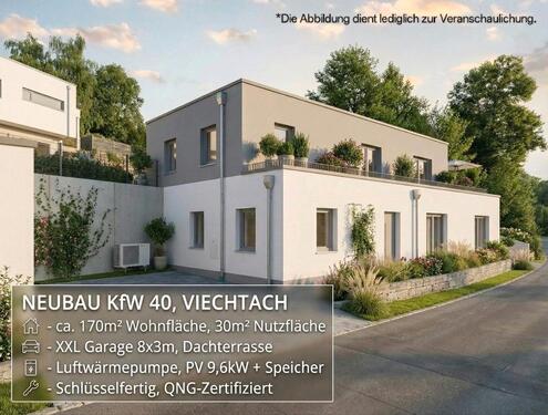 Foto - Viechtach: KfW 40 Neubau – Dachterrasse, PV & XXL-Garage