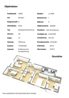 Foto - 2.5 Zimmer Dachgeschoßwohnung zur Miete in Dresden