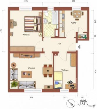 Foto - 3 Zimmer Etagenwohnung zur Miete in Prenzlau