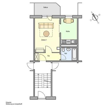 Foto - 1 Zimmer Etagenwohnung zur Miete in Grabow
