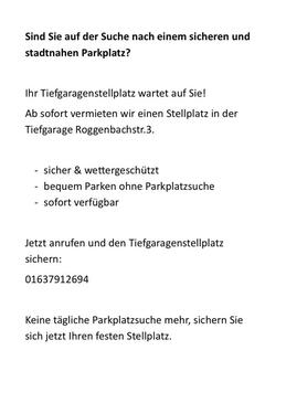 Foto - Stellplatz Tiefgarage zu vermieten