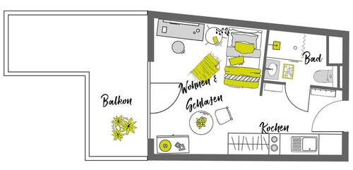 Foto - Möblierte Wohnung - Typ: Komfort mit Balkon - NUR für eine Person!