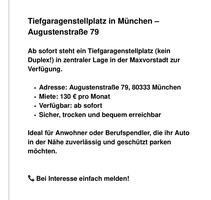 Tiefgaragenstellplatz München Maxvorstadt (kein Duplex!)