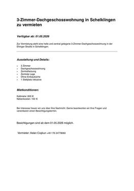 Foto - 3-Zimmer-Dachgeschosswohnung in Schelklingen zu vermieten