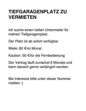 Foto - Tiefgaragenplatz zur Untermiete, Nähe LGS