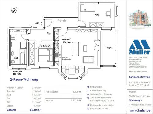 Foto - 3 Zimmer Etagenwohnung zur Miete in Plauen