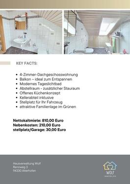 Foto - 4 Zimmer Dachgeschoßwohnung zur Miete in Parkstetten