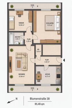 Foto - Einladende,helle 3-Zimmer-Wohnung mit 2 Balkonen - Provisionsfrei