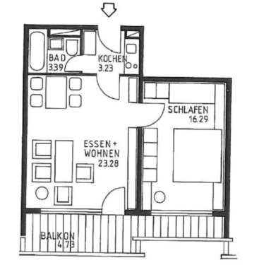 Foto - Wohnung zu vermieten 2 Zimmer Bad Singelküche Balkon