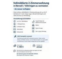 Vollmöblierte 2-Zimmerwohnung in Illerzell zu Vermieten - Vöhringen