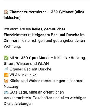 Foto - zimmer zu vermiten - 350,00 EUR Kaltmiete,