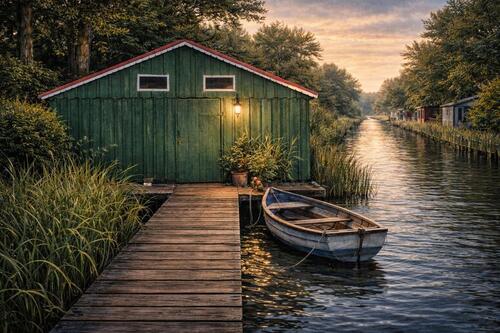 Foto - Freistehender Doppelbootschuppen in der Mecklenburgischen Seenpla