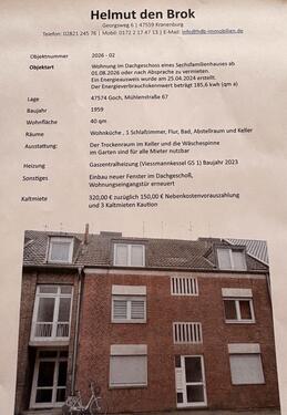 Foto - Mietwohnung in Goch - 470,00&nbsp;EUR Kaltmiete, ca.&nbsp; 40,00&nbsp;m&sup2;