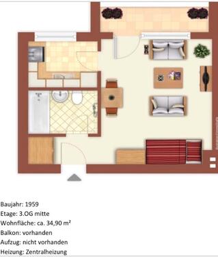 Foto - 1 Zimmerwohnung bezugsfrei, Wohnung hell, zentral, Balkon saniert