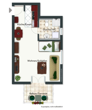 Foto - Helle 1 Zimmer-Wohnung m. Balkon, 36m² , 1 OG