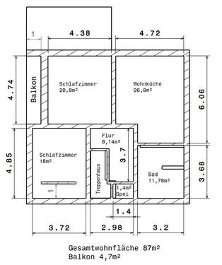 Foto - Wohnung 87m2 - 1.090,00&nbsp;EUR Kaltmiete, ca.&nbsp; 87,00&nbsp;m&sup2;