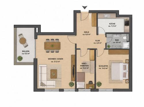 Foto - 3 Zimmer Erdgeschoßwohnung zur Miete in Dülmen