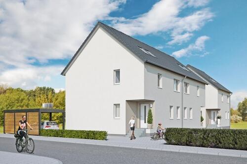 Foto - projektiertes Doppelhaus mit Einfamilienhaus