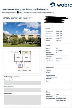 Foto - 3 Raumwohnung in Hohenstücken - 600,00&nbsp;EUR Kaltmiete, ca.&nbsp; 61,00&nbsp;m&sup2;