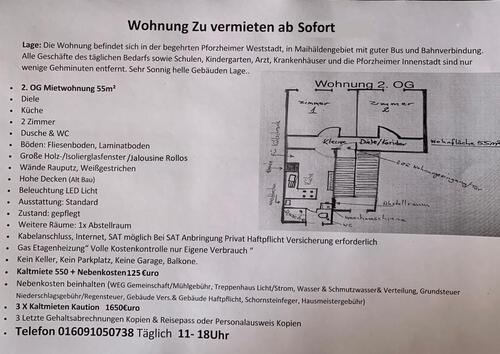 Foto - 1 Zimmer Etagenwohnung zur Miete in Pforzheim