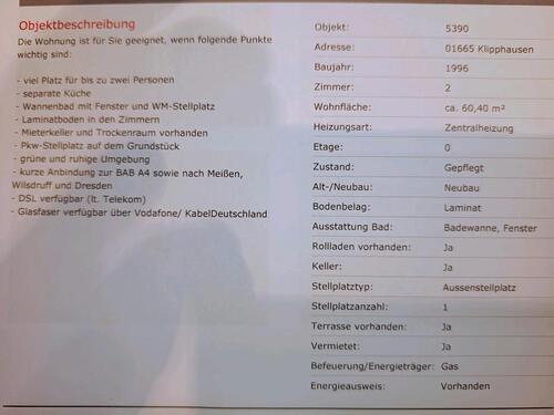 Foto - 2 Zimmer Etagenwohnung zur Miete in Klipphausen