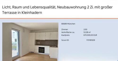 Foto - Neubau, 2 Zi. Wohnung mit großer Terrasse - ohne Provision